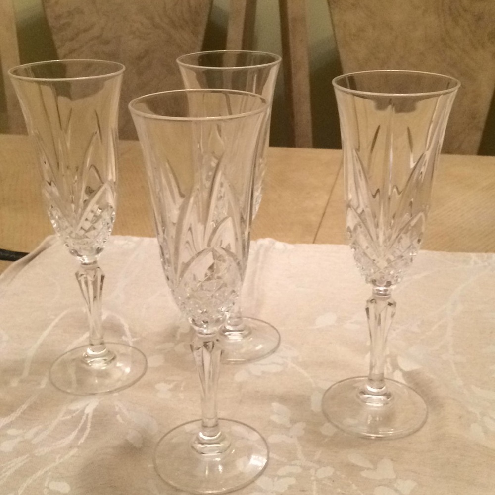 Crystal  cut champagne glasses , new